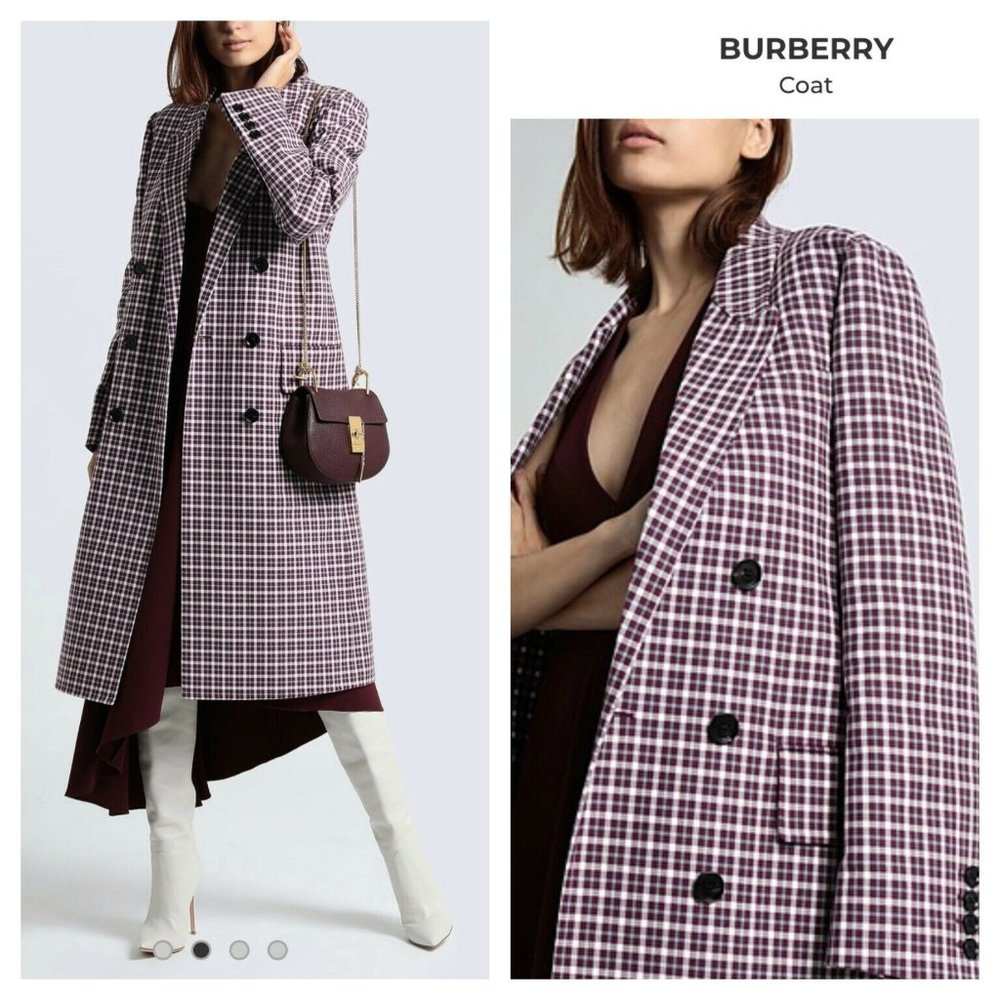 BURBERRY $3,490 NWT Authentic Double-Breasted White Purple Plaid Trench Coat 10 - Picture 15 of 16